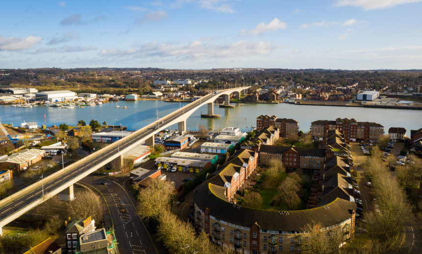 Aerial photograph of the Itchen Bridge in Southampton